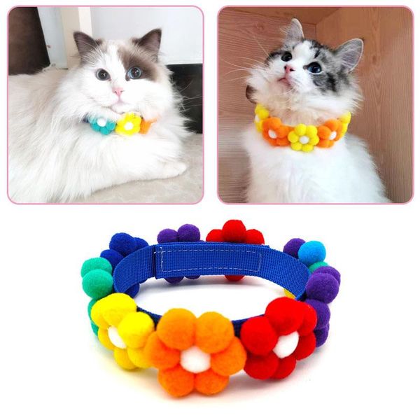 

cat collars & leads pet rainbow flower collar and dog hair ball adjustable