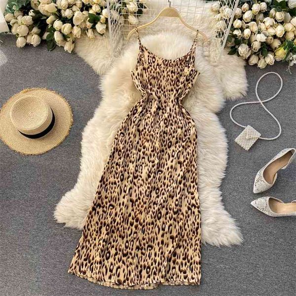 

women fashion leopard print a-line dress slim sleeveless clothing vintage vestidos de mujer r533 210527, Black;gray