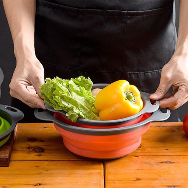 

colanders & strainers 1pcs foldable fruit vegetable washing basket strainer portable silicone colander collapsible drainer with handle kitch