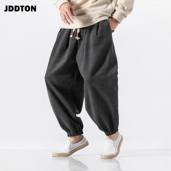 

men's winter chinese style wool warm pants joggers sweatpants casual streetwear solid thermal hip hop male trousers je083, Black