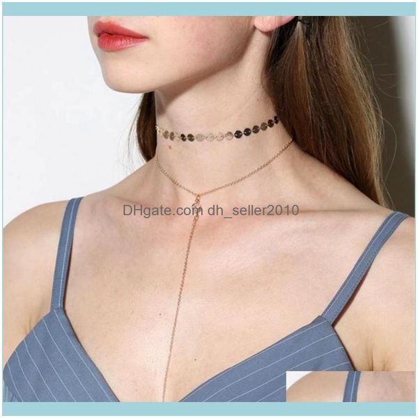 

& pendants jewelrydoreenbeads trendy choker necklaces for women double layer european style long tassel link chain necklace 30cm 1pc chokers, Golden;silver