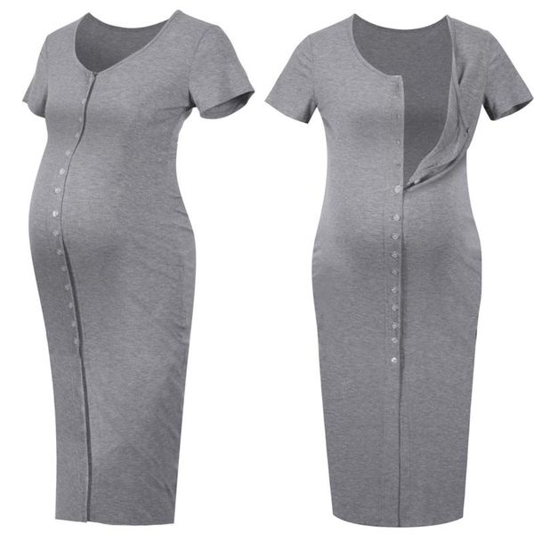 

maternity dresses knitted slim maxi dress single-breasted clothes short sleeve pregnancy cardigan robe femme plus size, White