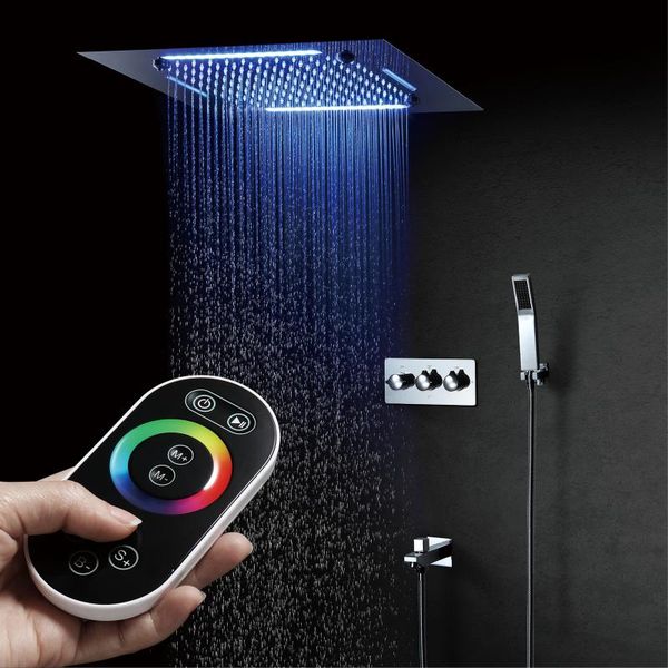 

bathroom shower sets high pressure waterfall head and cold rain led system ceiling faucet brass concealed bath mixer valve
