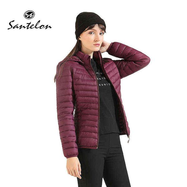 

santelon winter women thin padded jacket coat lady short parka outdoor warm clothing female portable ultralight outwear s20006 211130, Black