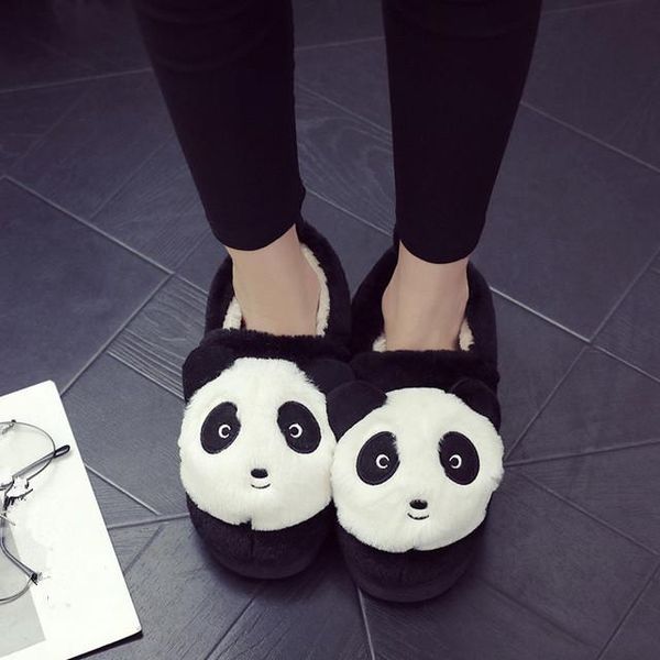 

slippers in the autumn and winter of 2021, cute cartoon panda cotton for men women are designed to keep warm at home, Black