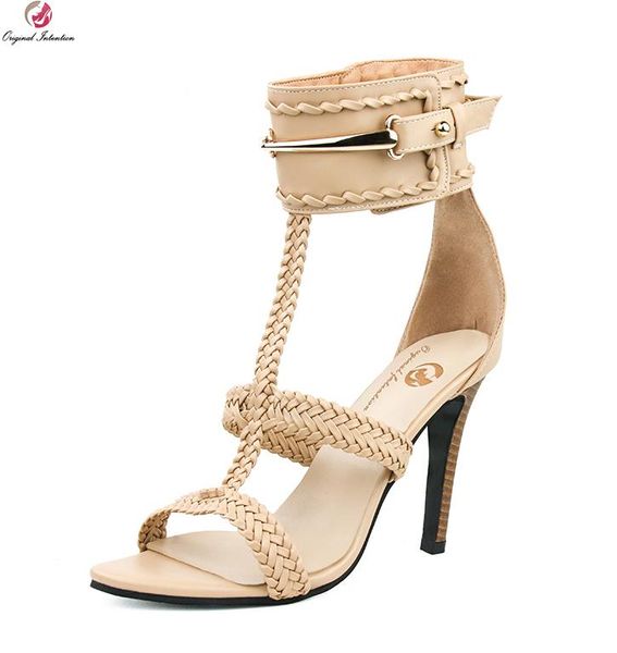 

original intention super stylish women sandals fashion open toe thin high heels gorgeous nude shoes woman plus us size 4-15, Black