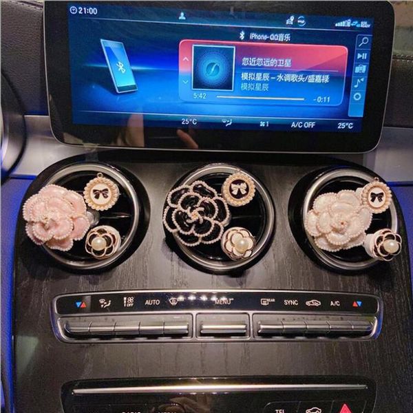 

car air conditioning outlet jewelry creative pearl drip oil camellia aroma clip refreshener light fragrance freshener