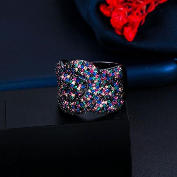 

cluster rings bilincolor fashion rainbow open ring for women, Golden;silver