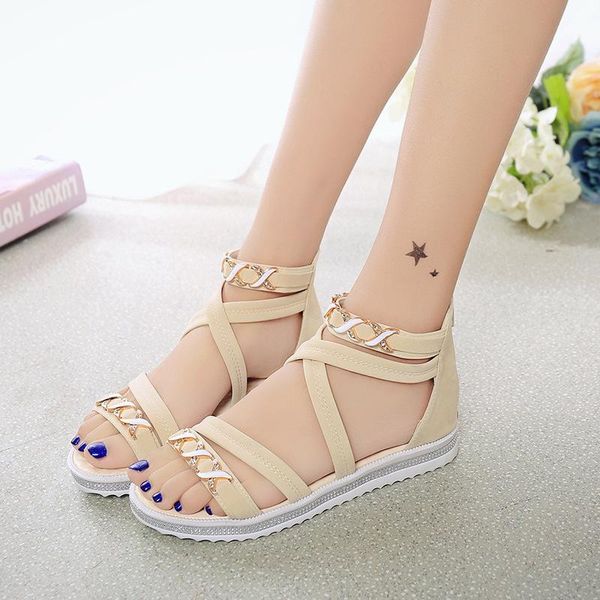 

rubber pu basic cover heel summer gladiator women sandals flat elastic band casual shoes leisure rome, Black