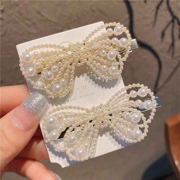 

hair accessories pearl bow hairpin sweet girl retro solid color clips fashion barrettes for women in spring