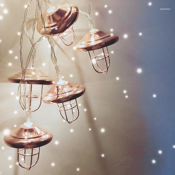 

christmas decorations retro lampshade shaped light string industrial style wrought iron rose gold geometric coffee shop party decoration1