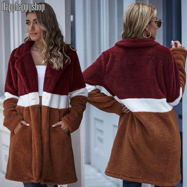 

women's wool & blends autumn women thick keep warm jacket striped patchwork casual long sleeve coat with pocket open cardigan outwear, Black