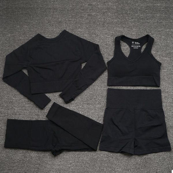 

yoga outfit ombre women set seamless leggings long sleeve crop sports bra running pants gym clothing fitness workout suit