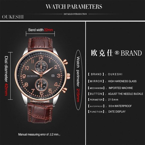 

wristwatches luxury joom -selling watch men eyes dial leather with calendar quartz watches rose gold shell, Slivery;brown