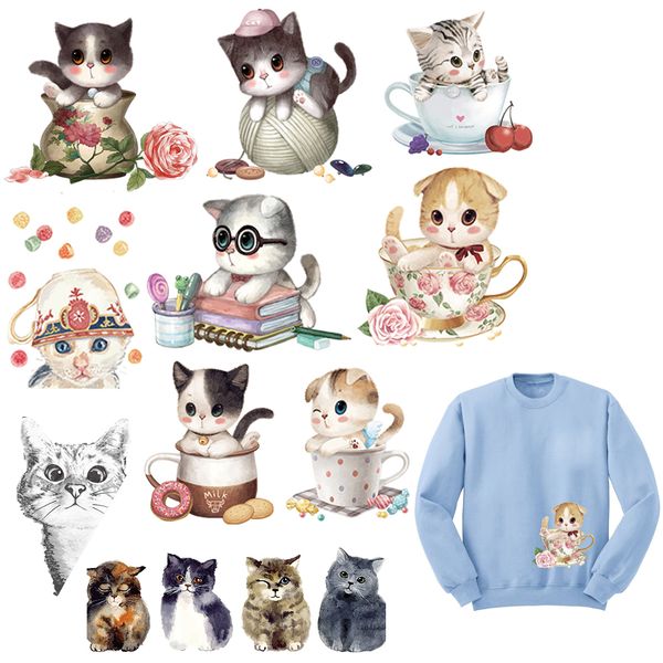 

lovely cat shape patches heat transfer iron on patch a-level washable clothes t-shirt stickers easy print by household irons, Silver