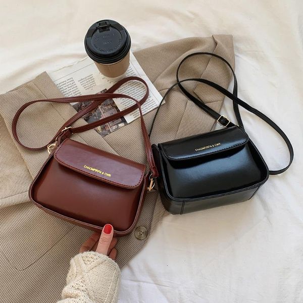 

retro solid color shoulder pouch ladies fashion flap magnetic buckle zipper small square messenger bag evening bags