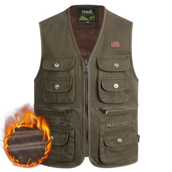 

men's vests winter men cotton vest multi pockets sleeveless jacket warm thick spring autumn big size xl-4xl male pography waistcoat, Black;white