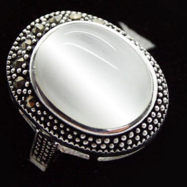 

cluster rings jewelry vintage white opal marcasite 925 sterling a ring size 7/8/9/10, Golden;silver