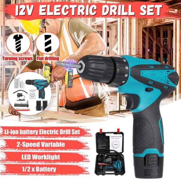 

professiona electric drills 12v cordless drill double speed lithium battery household rechargeable screwdriver power tools with 30pcs access