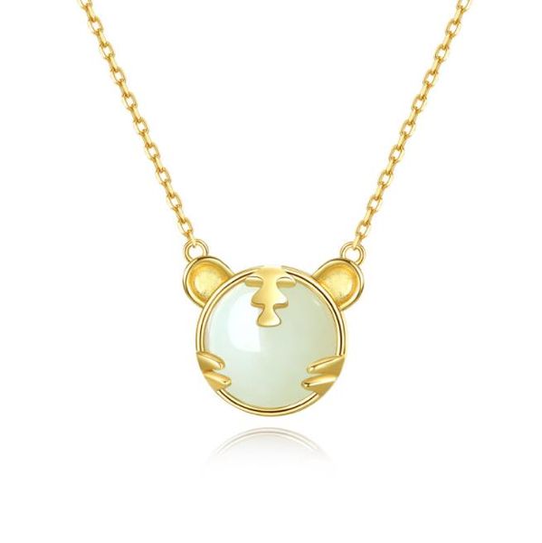 

s925 sterling silver natural hetian jade peace tiger necklace clavicle chain