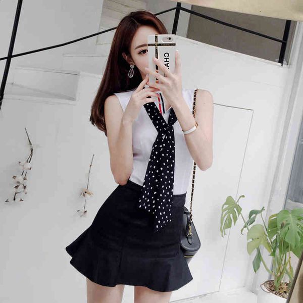 

Women's Two Piece Pants Fashion women elegant comfortable arrival temperament sleeveless sexy basic shirt and slim mini skirt sweet 2 p, White