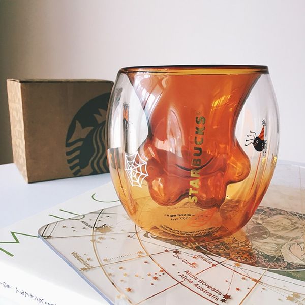 

halloween starbucks pumpkin orange cat claw mug 6oz amber double borosilicate glass milk coffee cup9340555