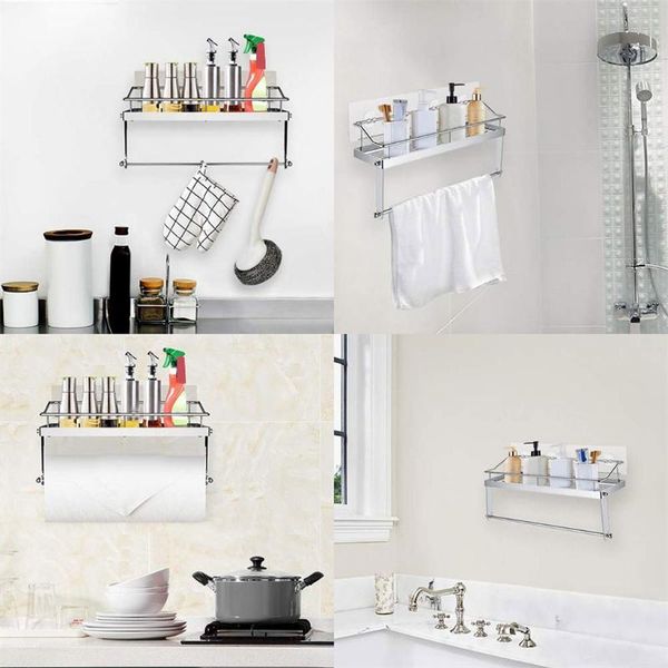 

bathroom storage & organization adhesive paper towel holder with shelf grid hanging basket iron wall mounted decor for kitchen,bathroom 8p