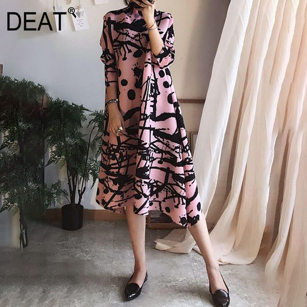 

deat 2021 pleated dress women seven sleeve elegant striped banquet vintage new summer fashion high end fold clothing ar544, Black;gray