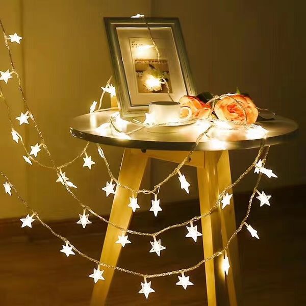 Natal ano novo levou estrelas luzes pequenas lanternas sem cortina de sala de bateria luzes de corda decorativa