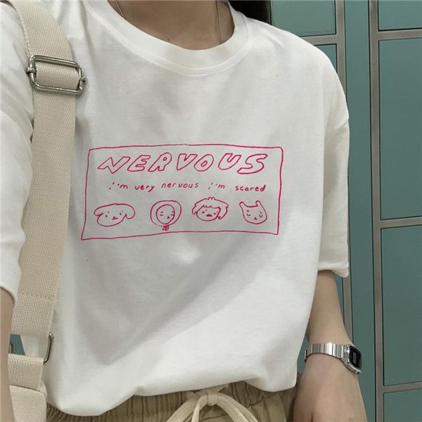 

nervous drawing cute print womens fun tee tumblr harajuku ulzzang korean fashion summer casual sweet kawaii ins loose, White