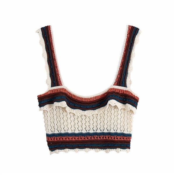 

women's knits & tees women fashion spring za striped knitted short female casual sleeveless slash neck elastic sling sweaters, White