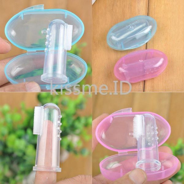 

baby finger toothbrush silicon toothbrush+box children teeth clear soft silicone infant tooth brush rubber cleaning holders