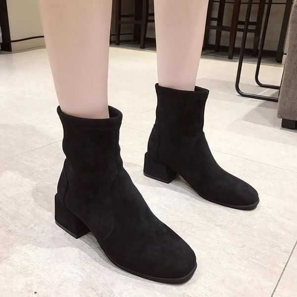 

fashion boots women winter shoes casual woman footwear brand ankle square heels 4cm yx2560, Black