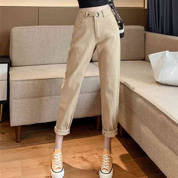 

autumn winter casual solid fashion flat cargo pants button high waist women ankle-length 210513, Black;white