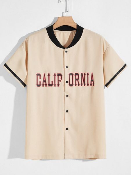 

men letter graphic baseball collar button front shirt j7lg#, White;black