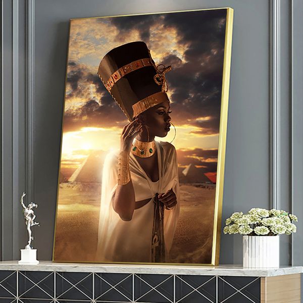Королева на закате Черная женщина Холст Картина для гостиной Африканская фигура искусства Фотографии печати Настенные плакаты домашнего декора Cuadros
