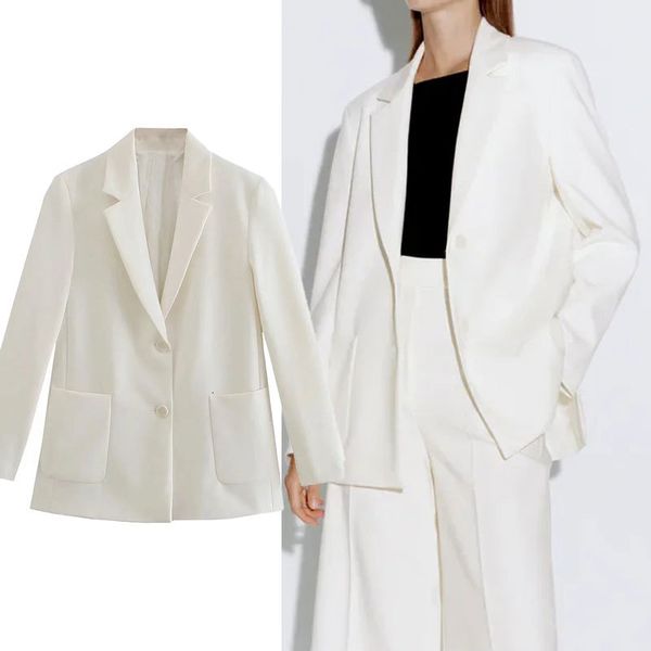 

women's suits & blazers za woman fashion white office jacket long sleeve in straight line casual loose suits pocket buttons vintage wom, White;black