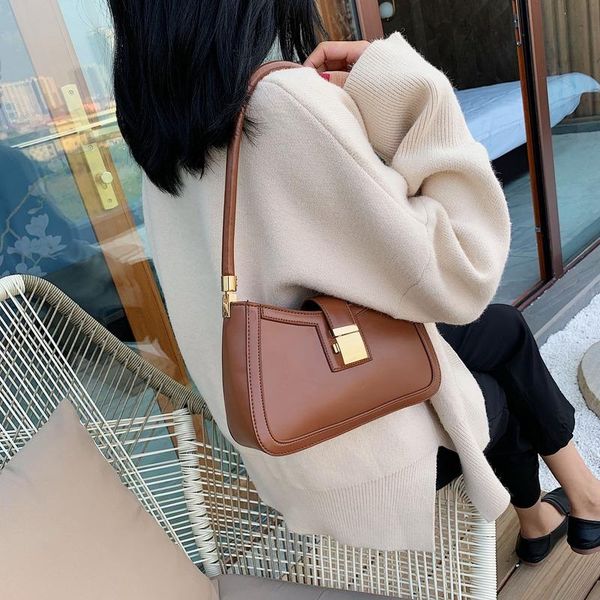 

solid color pu leather shoulder bags for women 2021 lock handbags small travel hand bag lady fashion purses crossbody totes