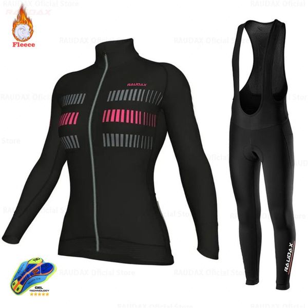 

racing sets raudax 2021 women' winter svelveteen ropa de ciclismo keep warm cycling jersey suit triathlon outdoor mtb riding sportswear, Black;blue
