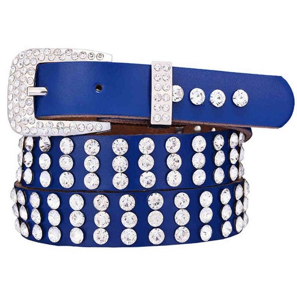 

fashion women's rhintone leather belt 2.3cm width cowhide belts, Black;brown