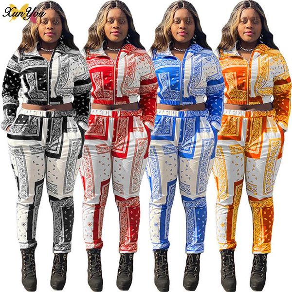 

women's two piece pants xunyou s-xxl set 2021 autumn/spring lady casual 2-piece print full sleeve short coat elastic pencil pant young, White