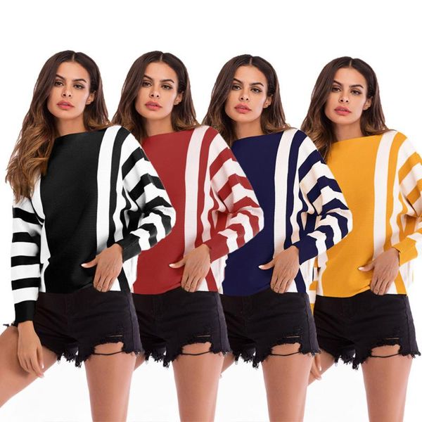 

women's sweaters women plus size pullovers winter casual colorblock o neck long sleeve knitted sweater y719, White;black