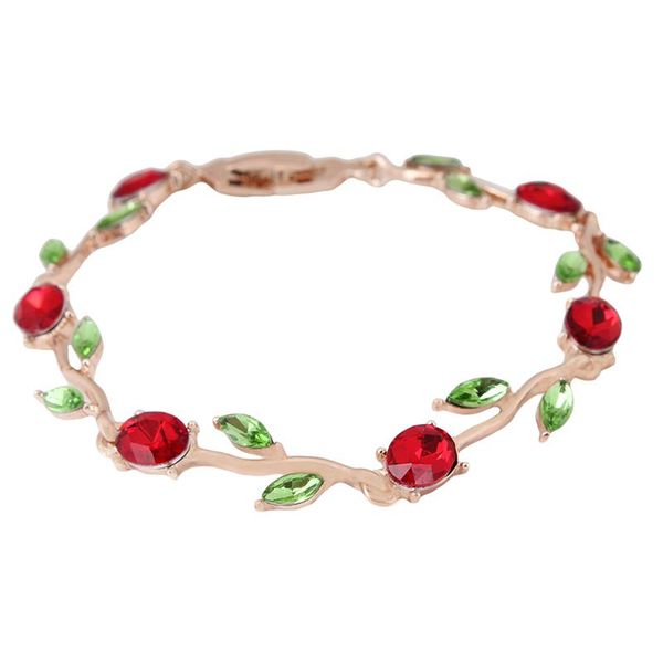

link, chain fashion rose gold color leaf & link bracelet with red + green alloy crystal for mother gifts jewelry, Black