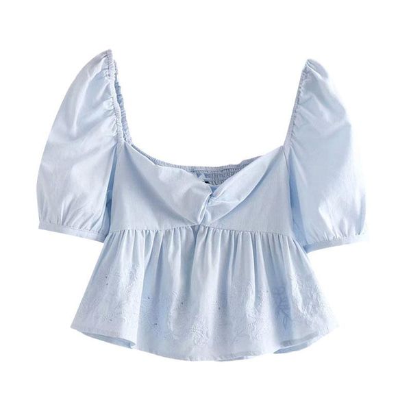 

women's blouses & shirts klacwaya women 2021 sweet fashion embroidery ruffles cropped vintage puff sleeve back elastic female chic, White