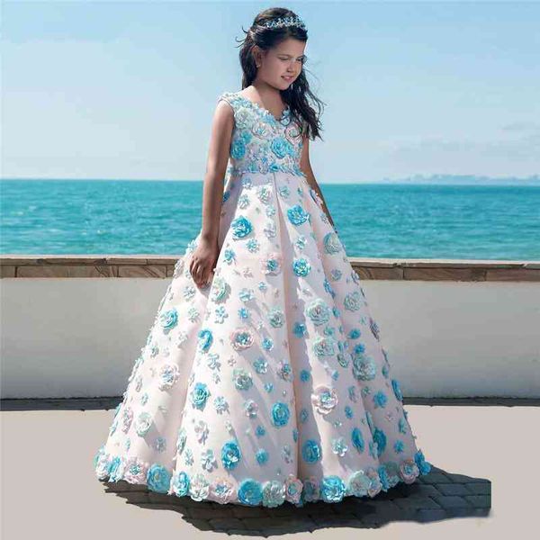 

new flower girl dresses for weddings vestidos daminha kids pageant gowns 2021 ball gown pink first communion dresses for girls, White;blue