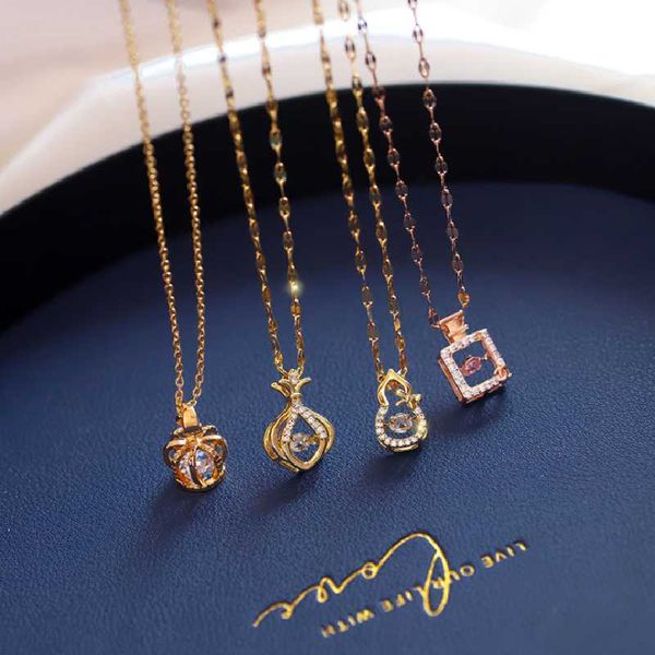 

crown pendant stainless steel necklace ladies ins fashion wild clavicle chain summer niche design smart gourd neckchain necklaces, Silver