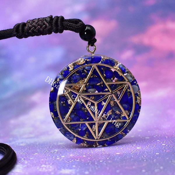 Духовная божественная терапия Energy Lapis Lazuli Orgone Подвеска Reiki Священная геометрия звезды Тетраэдр Кристаллическая сетка Меркаба Оргонитная Ожерелье Ожерелье Медитация Алтарь