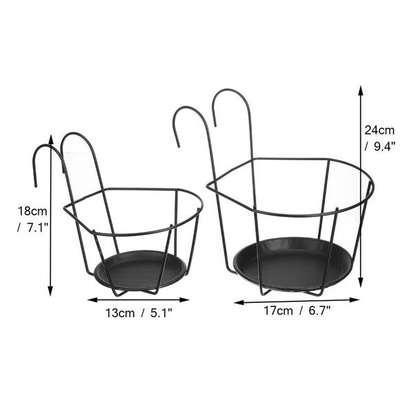 

18/24cm flower pot metal holder hanging rack organizer storage basket balcony shelf railing planters & pots