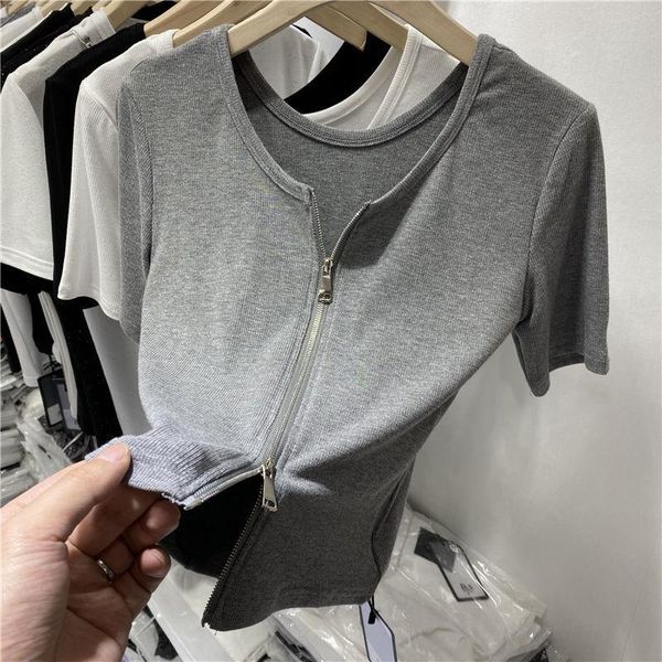 

women's t-shirt 2021 summer short sleeve cardigan coat, White