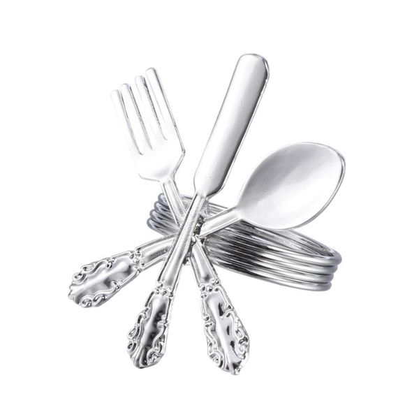 

zinc alloy lovely fork spoon silver napkin rings tableware ring holder for wedding table decoration(silver)